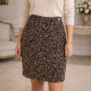 Harold's Black Brown Floral Wrap Mini to Knee Length Skirt 2